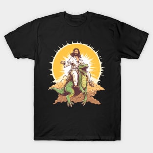 Jesus Riding a Dinosaur Funny Meme T-Shirt